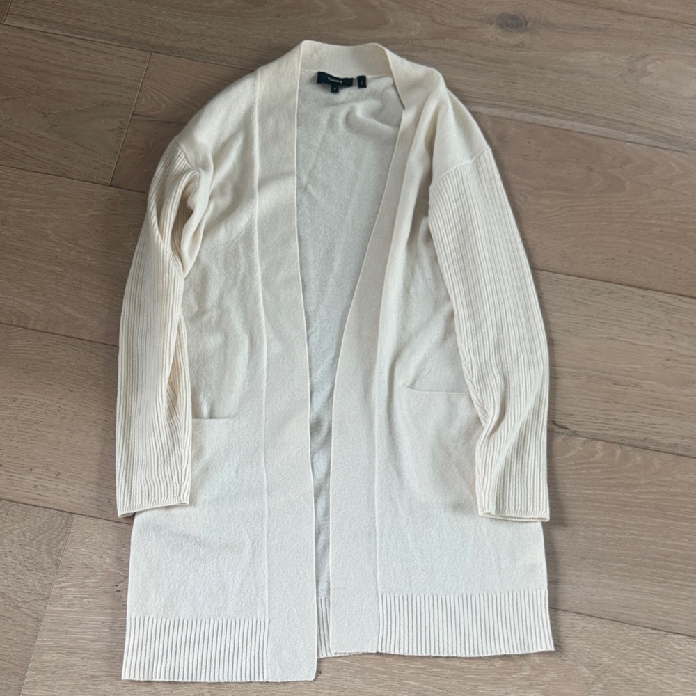 Cashmere Theory Ivory Open-Front Long Knit Cardigan - Picture 2 of 11